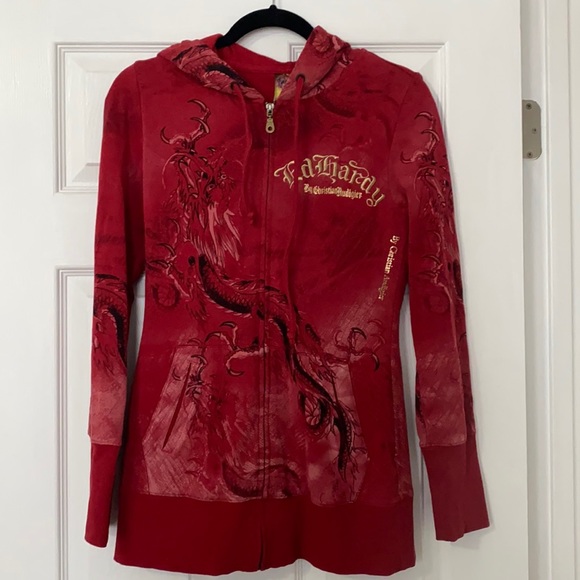 Ed Hardy | Tops | Ed Hardy Red Zip Up 